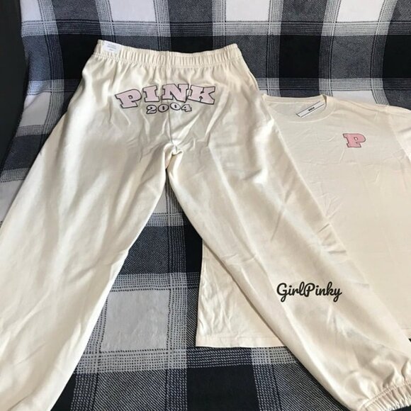VS PINK SWEATPANTS OUTFIT & LOGO TEE IN WHITE SHELL LIMITED EDITION SIZE 2XL - Picture 10 of 11